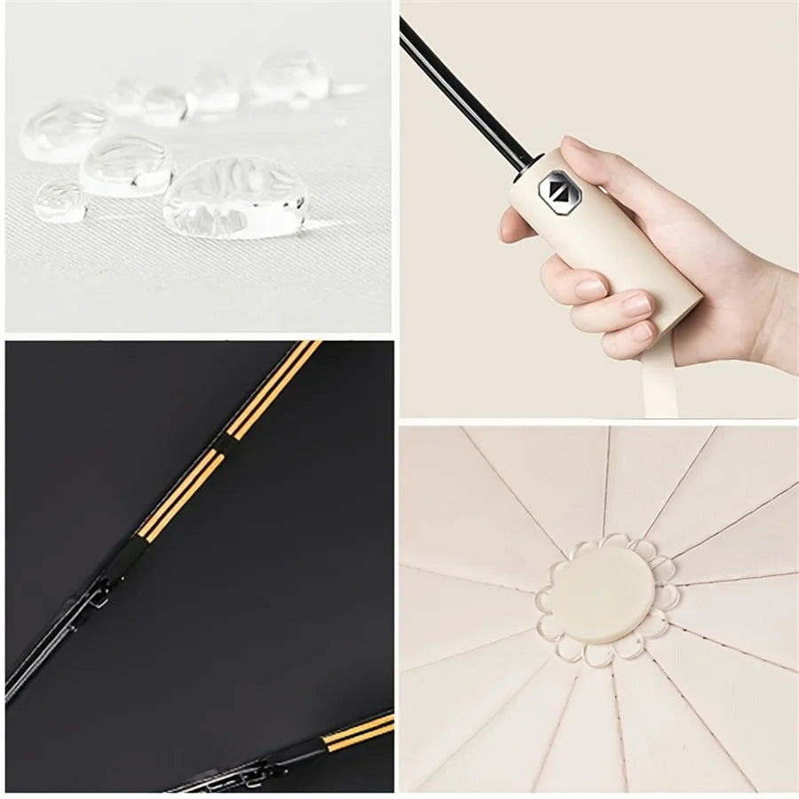 12 Bone Black Glue Fully Automatic Umbrella With Thick And Durable Keel Three Fold Umbrella UV Resistant Folding Umbrella